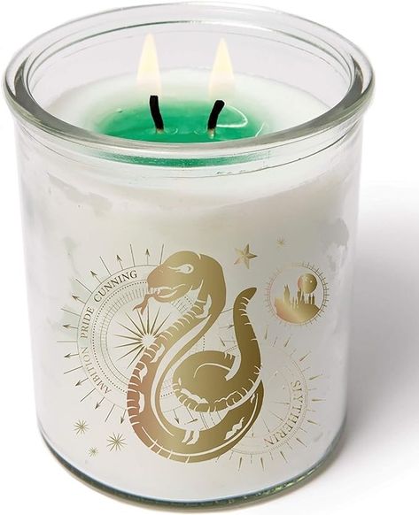 Now ordinary Muggles can experience the magic of Hogwarts School of Witchcraft and Wizardry with this decorative Color-Changing Slytherin Candle! Lumos! This uniquely crafted candle lets your Hogwarts SLYTHERIN pride shine, with its magical color-changing wax. Just light the candle and watch the wax magically change from white to green! This large 10oz hand-poured candle is filled with the finest ingredients of soy and coco wax and features a double wick, which provides an even, clean 45-hour bu Harry Potter Candle, Candle Aesthetics, Christmas Soaps, Harry Potter Candles, Harry Potter Colors, Harry Potter Items, Relaxing Candles, Novelty Candles, Candles Scented