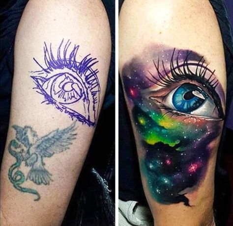 Tatuaje Cover Up, Pictures Of Tattoos, Tattoo Cover Ups, Tattoo Fixes, Faded Tattoo, Tattoo Coverup, Universe Tattoo, Galaxy Tattoo, Omerta Tattoo