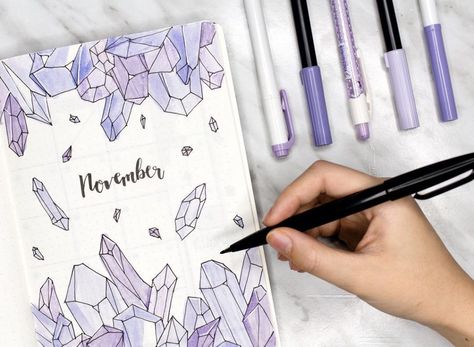 23 Crystal inspired bullet journal spreads | My Inner Creative Kunstjournal Inspiration, Bullet Journal 2019, Bullet Journal Spreads, Bullet Journal Cover Page, Bullet Journal Notes, Journal Spreads, Dot Journals, Bullet Journal Themes, Bullet Journal Art