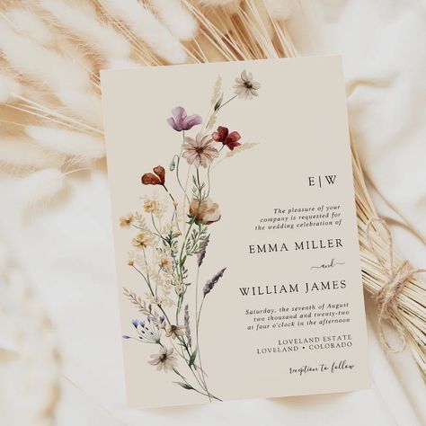 Modern Boho Wildflowers Wedding Invitation Boho Wedding Invitations Bohemian, Bohemian Invitation, Boho Wedding Invitation Template, Wildflower Invitation, Modern Boho Wedding, Boho Wedding Invitation, Wildflower Wedding Invitations, Rustic Boho Wedding, Wedding Brochure