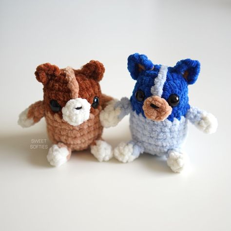 Crochet Bluey Pattern, Crochet Bluey Amigurumi Free Pattern, Cute Crochet Plushies Free Pattern, Crochet Bluey, Crochet No Sew, Crochet Minis, Grandma Era, Crocheted Animals, Tiny Animals