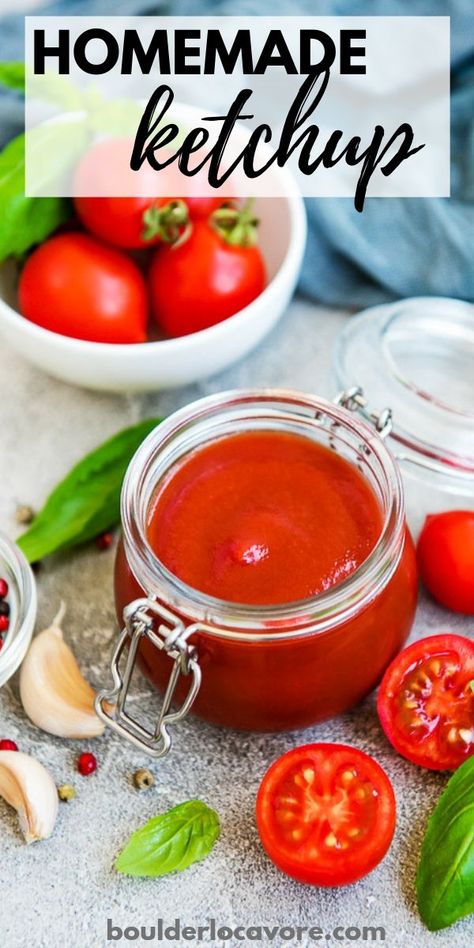 Homemade Ketchup made with fresh tomatoes, vegetables and spices. Easy recipe with mouthwatering flavor. You'll never buy ketchup again! #easyrecipe #ketchup Making Ketchup From Fresh Tomatoes, How To Make Ketchup With Fresh Tomatoes, Tomato Ketchup Recipe Homemade, Ketchup Recipe Fresh Tomatoes, Homemade Ketchup With Fresh Tomatoes, Ketchup From Fresh Tomatoes, Ketchup Homemade, Ketchup Recipes, Tomato Ketchup Recipe