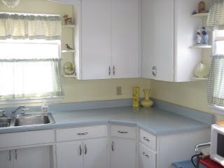 light blue kitchen counter Light Blue Countertops, Blue Countertops Kitchen, Pale Blue Kitchen, Light Blue Kitchen, Blue Countertops, Walmart Kitchen, Drop Leaf Kitchen Island, Light Blue Kitchens, 70s Kitchen