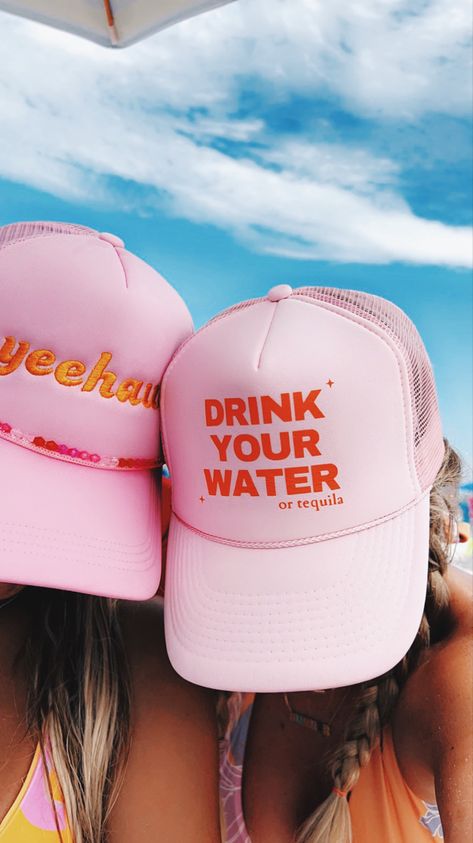 Beach #truckerhat #tequila #beach #beachpicture #friendposes Beach Trucker Hat, Pink Trucker Hat For Spring Beach Outings, Summer Trucker Hat, Cute Beach Trucker Hat, Pink Spring Beach Trucker Hat, Pink Fun Trucker Hat For Beach Season, Spring Beach Pink Trucker Hat, Tequila Trucker Hat, Trucker Hat Outfit