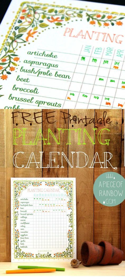 Free Printable Planting Calendar! A set of beautiful and free printable planting calendar that you can customize to your own planting region! Can be used as a great gardening journal too! via A Piece Of Rainbow Gardening Printables, Gardening Journal, Planting Calendar, Garden Calendar, Backyard Gardening, Potager Garden, Backyard Vegetable Gardens, Organic Vegetable Garden, Garden Planner