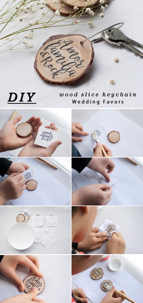 diy calligraphy names wood slice keychain wedding favors Diy Wood Wedding Favors, Wood Slice Name Tags, Ideas With Wood Slices, Wood Slice Keychain, Diy Wedding Ornaments, Keychain Wedding Favors, Wood Slices Wedding, Ideas With Wood, Wood Themed Wedding