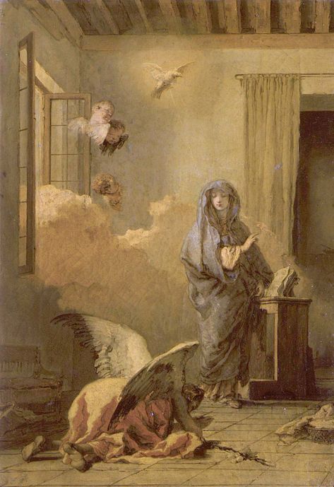 The Annunciation, c.1765-1770 by Giovanni Battista Tiepolo Giovanni Battista Tiepolo, Rosary Mysteries, The Annunciation, Archangel Gabriel, Queen Of Heaven, Catholic Images, Blessed Mother Mary, Biblical Art, Blessed Virgin Mary