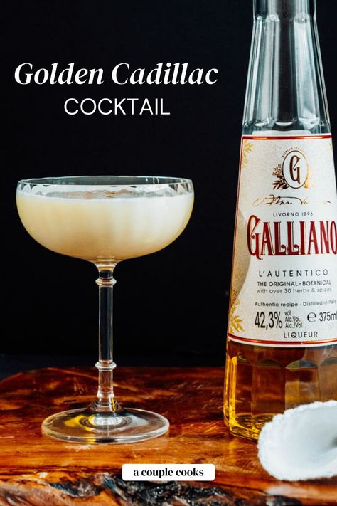 The Golden Cadillac drink is a dream! One sip of its rich, creamy, and nuanced flavor and you'll be a believer. | alcoholic drinks | cocktails | drinks | galliano cocktail | creme de cacao drinks | dessert cocktails | #goldencadillac #cocktail #galliano Galliano Cocktail, Crème De Cacao Drinks, Best Fish Recipes, Vegan Brunch Recipes, Salad Dressing Recipes Healthy, After Dinner Drinks, Happy Hour Drinks, Vegan Brunch, Couple Cooking