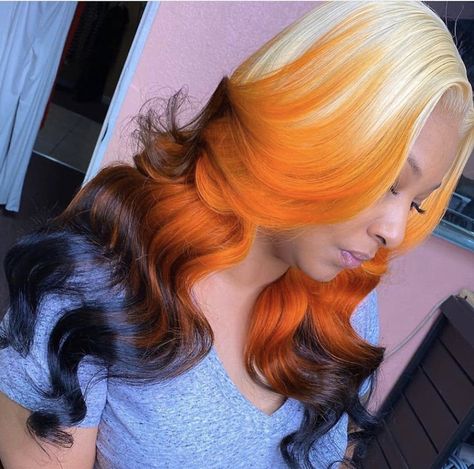 Color Wigs Black Women, Wigs Black Women, Side Part Wig, Fye Nails, Thanksgiving Hair, Color Wigs, Peekaboo Hair, Wig Curly, Creative Hair Color