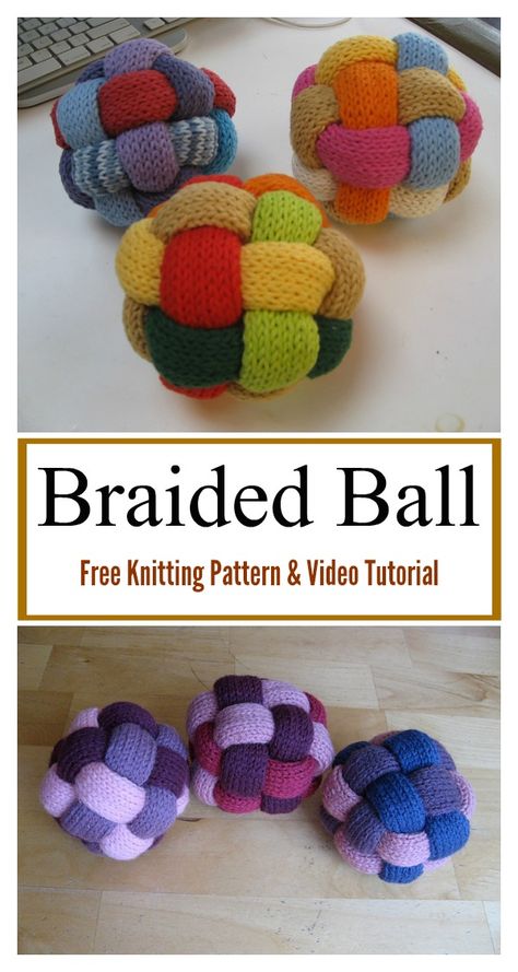 Braided Ball Free Knitting Pattern and Video Tutorial #freeknittingpattern #Toy Magic Yarn Ball Projects, Amazing Knitting Patterns, Crochet Braided Ball, Knit Ball Pattern, Waldorf Knitting Patterns, Knitted Icord Projects, Quick And Easy Knitting Projects, Knit Baby Toys, Unique Knitting Projects