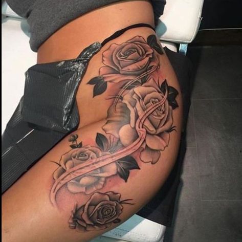 Hip Tattoos Black Women, Side Tattoos Women Hip Thighs, Big Thigh Tattoos For Women, Side Thigh Tattoos Women, Thigh Piece Tattoos, Side Tattoos Women, Side Thigh Tattoos, Cute Thigh Tattoos, Girl Thigh Tattoos