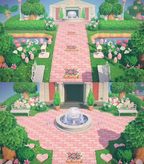 Acnh Pink Museum, Acnh Museum Decoration, Animal Crossing Museum Ideas, Acnh Landscaping, Acnh Museum, Museum Ideas, Motif Acnl, Animal Crossing 3ds, Ac New Leaf