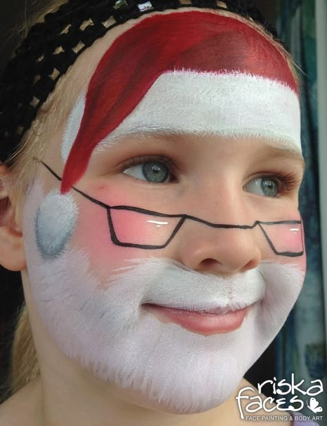 Cute Christmas Face Paint, Santa Face Painting, Santa Claus Face Painting, Face Paint Ideas Christmas, Xmas Face Paint, Face Painting Christmas Easy, Xmas Face Painting Kids, Face Painting Ideas For Kids Christmas, Holiday Face Painting