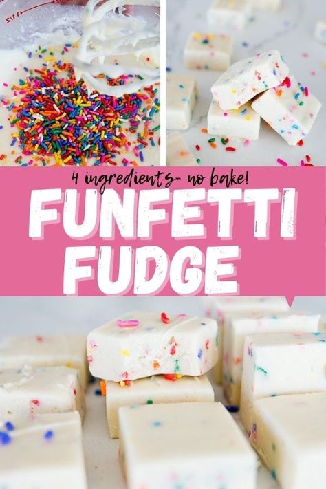 Cake Batter Fudge Easy, Funfetti Cake Bars Recipe, Funfetti Dessert Recipes, Funfetti Blondies Cake Mixes, Funfetti Fudge, Desserts To Sell, Cake Mix Fudge, Baking Birthday Cake, Birthday Cake Fudge