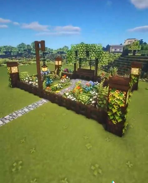 Cute Minecraft Picnic, Flower Bed Minecraft, Minecart House Ideas, Minecraft Flower Bed, Fairy Garden Minecraft, Minecraft Flower Garden, Garden Minecraft, Cute Minecraft, Minecraft Shops