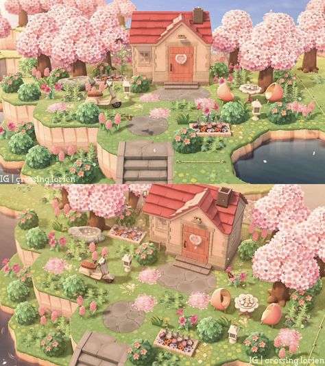 Animal Crossing House, Pink Cottagecore, Types Of Shrubs, Spring Animals, Island Theme, Animal Crossing Villagers, Acnh Inspo, Spring Tree, Pink Trees