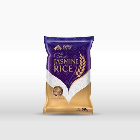 Rice Package Design, Rice Packing Design, Premium Food Packaging Design, Rice Packaging Design, Flour Packaging, Photoshop Poster Design, Rice Brands, Purple Rice, Rice Packaging