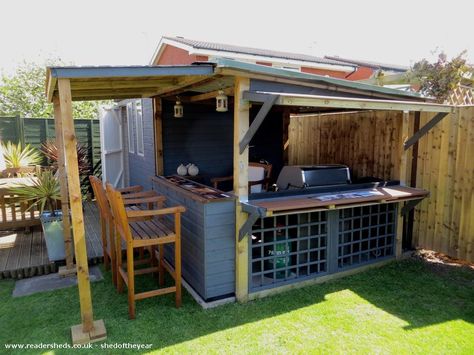 The Bbq Shed, Pub/Entertainment from Bottom of our garden owned by Steve Hughes #shedoftheyear Bbq Shelter Ideas, Shed Pub, Garden Bar Shed, Bbq Shed, Bbq Hut, Shed Of The Year, Outdoor Grill Station, Bar Shed, Pub Sheds