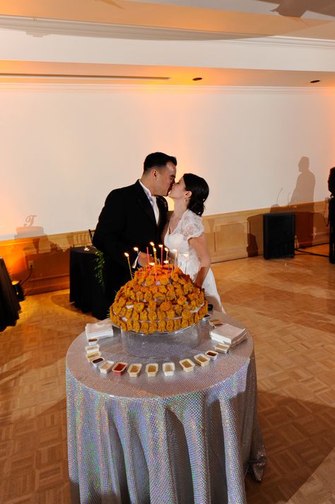 Chicken Nugget Grooms Cake :) Chicken Nugget Cake, Beach Wedding Reception Food, Beach Wedding Ceremony Arch, Pizza Wedding, Beach Wedding Guest Book, Beach Wedding Groomsmen, Beach Wedding Bridesmaids, Wedding Dresses Videos, Beach Wedding Guests