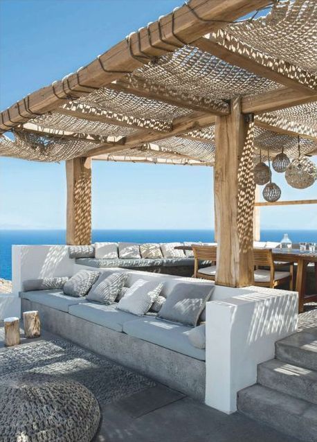 Set the perfect outdoor living space for the summer. #outdoorpatioideas #outdoorprojects #outdoorgardens #outdoorliving #outdoorlivingspace #outdoorlivingspacedesign #modernoutdoor #modernoutdoorfurniture #modernoutdoorpatio #luxurymodernoutdoor #luxurymodernoutdoorfurniture #luxurymodernoutdoorliving #landscape #landscapedesign #landscapeideas Mediterranean Patio, Rooftop Terrace Design, Backyard Oasis Ideas, Backyard Beach, Have Inspiration, Beach House Style, Terrace Design, Patio Makeover, Outdoor Restaurant