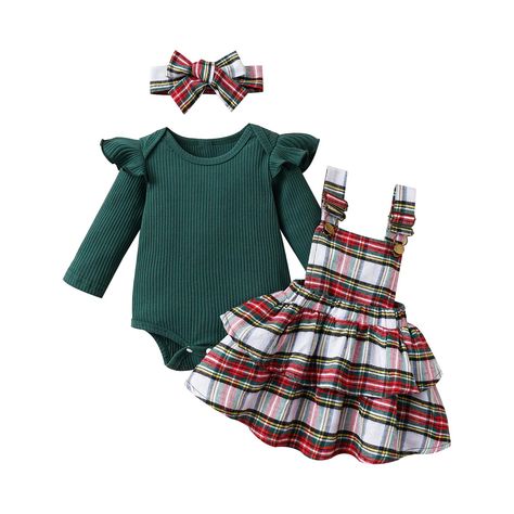 PRICES MAY VARY. Cotton Blend Imported Pull On closure Machine Wash High-quality material: Baby christmas outfit is made of Cotton Blend, skin-friendly fabric, soft in texture, moderate in thickness, comfortable to wear, first christmas baby girl outfit suitable for a baby's delicate skin. Baby's first christmas outfit, matching christmas outfits, babies' christmas dresses, christmas outfit for baby girl. Features: Baby girl christmas dresses, babys first christmas, solid color, ruffled, long sleeved, round neck romper onesie, matching with deer embroidery plaid print suspender skirt sets, bow headband. Baby christmas outfit girl, baby girl first christmas outfit, 1st christmas baby girl outfit, baby's first christmas ,Occasion: Christmas outfit baby girl, baby christmas dress suitable for Plaid Overall Dress, Plaid Skirt Set, Girls Christmas Outfits, Overall Skirt, Girls Fall Outfits