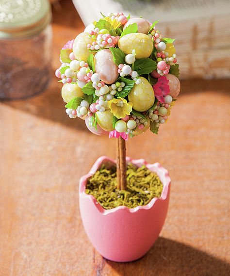 Pink & Yellow Easter Egg Potted Topiary. Spice up your spring-ready home decor with this colorful topiary featuring an eggshell design. 2.5'' W x 8'' H x 2.5'' DPolyesterImported Potted Topiary, Egg Topiary, Shell Pot, Homemade Easter Decorations, Easter Topiary, Decorative Trees, Easter Tree Ornaments, Easter Egg Tree, Easter Tree Decorations