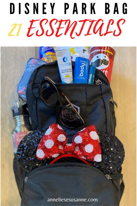 21 Disney Park Bag Essentials Disney Park Bag Essentials, Park Bag Essentials, Disney Park Bag, Trip Essentials Packing Lists, Disneyland Vacation Planning, Disney Trip Surprise, Packing List For Disney, Disney Essentials, Disneyland Anaheim