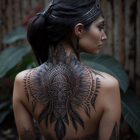 Black Sleeve Tattoo, Full Tattoo, Full Back Tattoos, Tattoed Women, Angel Tattoo Designs, Indian Tattoo, Tattoo Women, Back Tattoo Women, Goth Beauty