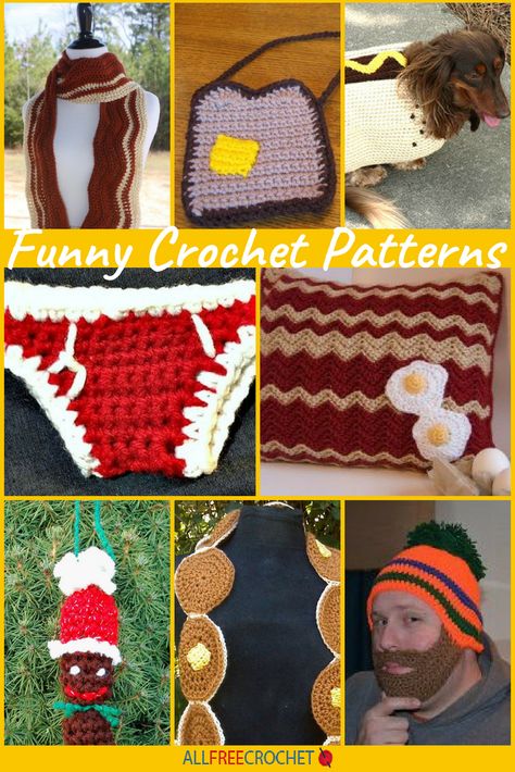 This page will make you chuckle. Come up with your own caption and then find some unusual and funny crochet patterns! Funny Crochet Patterns, Funny Crochet Gifts, Stuff Toys, Funny Crochet, Crocheted Christmas, Crochet Humor, All Free Crochet, Wire Crochet, Afghan Patterns