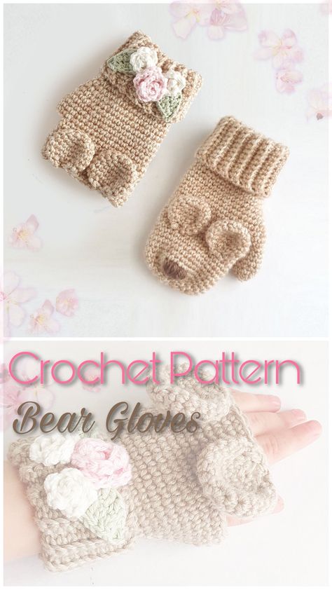 Bear Mittens, fingerless gloves. crochet pattern. Animal gloves. Animal Mittens