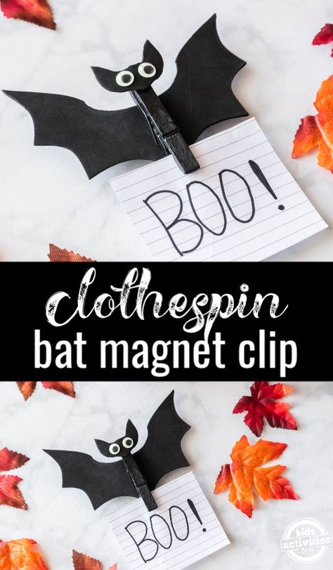 Clothespin Bat Magnet Craft | Kids Activities Blog Bat Facts For Kids, Clothespin Magnets, Bat Craft, Paper Bat, Fun Halloween Crafts, Halloween Arts And Crafts, Craft Kids, Magnet Crafts, Halloween Activities For Kids