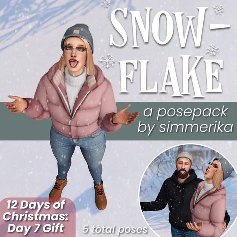 Some cute snowflake catching poses, single and couples! Download on Patreon ♡ Sims 4 Thanksgiving Poses, Sims 4 Cc Christmas Poses, Sims 4 Winter Poses, Sims 4 Snowy Escape Cc Clothes, Ts4 Snowy Escape Cc, Types Of Body Shapes, Cold Weather Gear, Puffy Coat, Sims 4 Game Mods