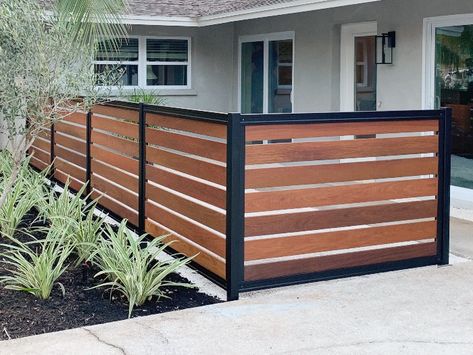 FenceTrac Patio Slat Fence Modern Wood Fence, Slat Fence, Horizontal Slat Fence, Privacy Fence Ideas, Yard Remodel, Diy Privacy Fence, Patio Railing, Privacy Fence Panels, Wood Fence Design