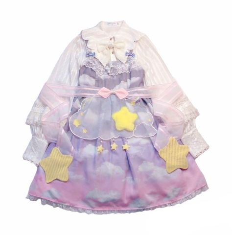 Pastel Star Outfit, Purple Kidcore Outfit, Pastel Space Aesthetic Outfit, Purple Star Outfit, Dreamy Clothes Aesthetic, Pastel Blue Fashion, Sleepycore Outfits, Little Outfits Space, Yellow Purple Outfit