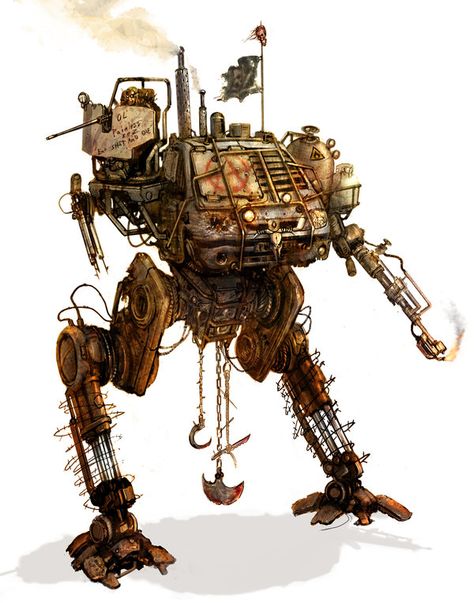 This was made by a red neck I know it. Scrappunk Art, Dieselpunk Mech, Mecha Art, Post Apo, Post Apocalyptic Art, Geek Art, Post Apocalypse, Pulp Art, Transformers Art