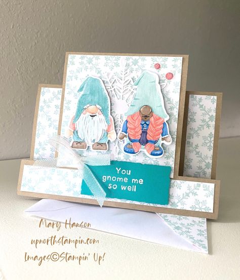 Kindness Gnomes, Gnome Cards, Group Meeting, Step Card, Step Cards, Winter Background, Up North, Fun Fold Cards, Folded Cards