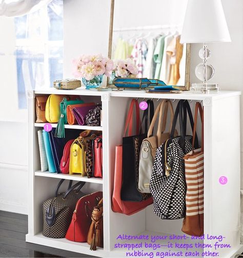 Sharing some Bedroom Closet Organization Ideas to get you motivated and inspired to get your day off on a great start. Organizar Closet, Purse Storage, Smart Tiles, Handbag Storage, Ideas Para Organizar, Bilik Tidur, غرفة ملابس, Old Dressers, Handbag Organization