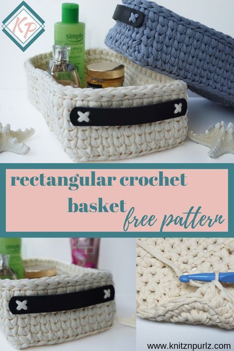 Rectangle Basket, Crocheted Baskets, Yarn For Crochet, Home Decor Patterns, Crochet Storage Baskets, Crochet Basket Pattern Free, Crochet Bowl, Macrame Yarn, Quick Projects