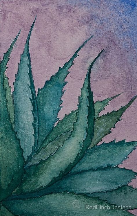 Agave plant watercolor painting Red Finch, Art Work For Home, Plant Paintings, Plants Painting, Plant Watercolor, Cactus Pictures, Drawing Painting Ideas, Multimedia Art, Fun Watercolor