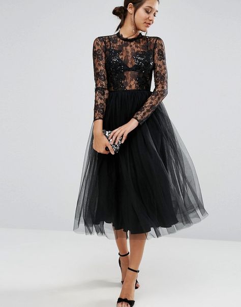 ASOS Lace and Embellished Bodice Dress with Mesh Midi Skirt Sequin Mesh Dress, Lace Mesh Dress, Mesh Midi Skirt, Embellished Cocktail Dress, Midi Skirt Black, Lace Midi Skirt, Sequin Midi Dress, Dress Sequin, Dream Dresses