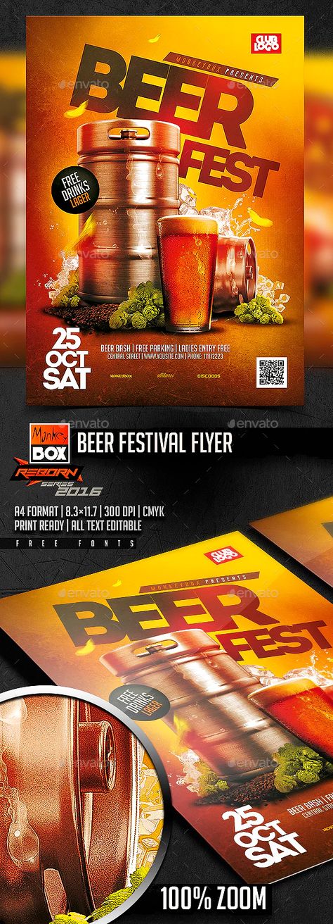 Beer Festival Flyer by MonkeyBOX | GraphicRiver Beer Design Poster, Beer Flyer Design, Beer Flyer, Beer Poster Design, Beer Festival Poster, Beer Promotion, Beer Tasting Parties, Beer Decorations, Menu Design Inspiration