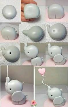 Elephant Clay, Clay Elephant, Pinterest Tutorial, Pottery Animals, Air Dry Clay, Baby Elephant, Piggy Bank, Cake Topper, Fondant