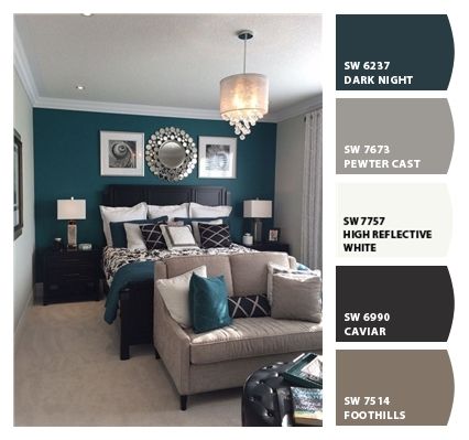 Paint colors from ColorSnap by Sherwin-Williams Teal Bedroom Inspirations, Teal Master Bedrooms Decor, Teal Room Decor Bedroom, Gray And Teal Bedroom Ideas, Room Decor Paintings, Teal And Gray Bedroom, Room Decor Ideas Aesthetic, Teal Rooms, Bedroom Paint Colors Master