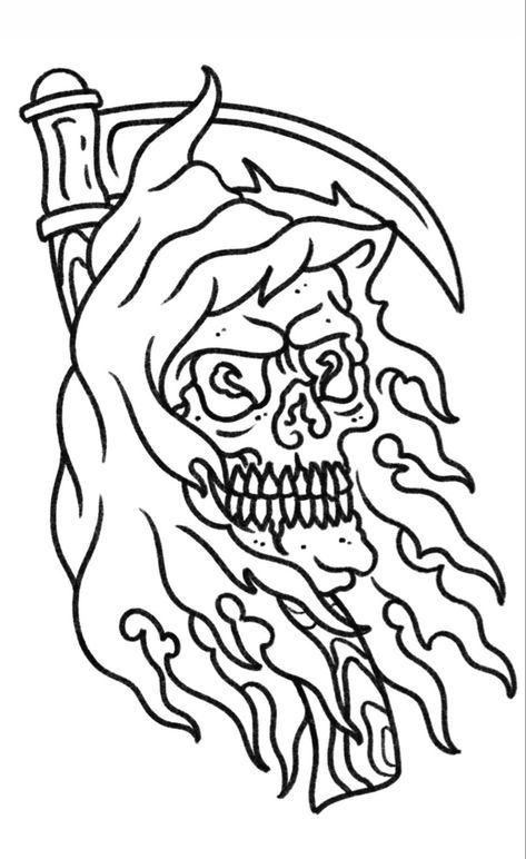 Traditional Grim Reaper Tattoo Designs, Grim Reaper Tattoo Traditional, Grim Reaper Tattoo Stencil, Skull Tattoo Outline, Reaper Tattoo Designs, Grim Reaper Drawing, Salamanders 40k, Traditional Tattoo Drawings, Voodoo Art