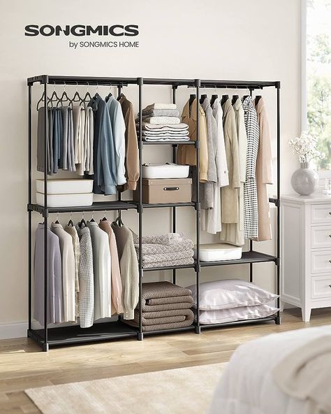 SONGMICS Portable Open Wardrobe, Clothes Rack, Freestanding Wardrobe with Clothes Rails and Fabric Shelves for Bedroom, 43 x 182 x 182 cm Black RYG037B02 : Amazon.co.uk: Home & Kitchen Black Wardrobe Closet, Clothes Rack Closet, Freestanding Closet, Free Standing Closet, Closet Rack, Open Wardrobe, Portable Wardrobe, Portable Closet, Clothes Organizer