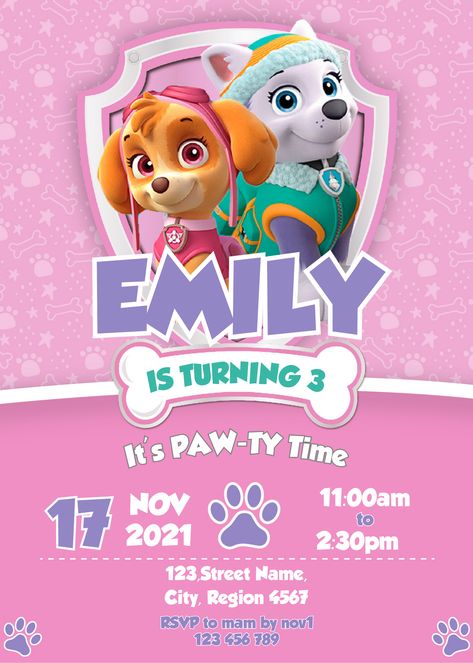 Birthday Invitations Paw Patrol, Sky Paw Patrol Invitation Template, Skye Paw Patrol Birthday Invitation, Skye Birthday Invitations, Sky Paw Patrol Birthday Party Ideas, Sky And Everest Birthday Party, Sky Birthday Party Paw Patrol, Paw Patrol Invitations Free Template, Paw Patrol Birthday Party Girl