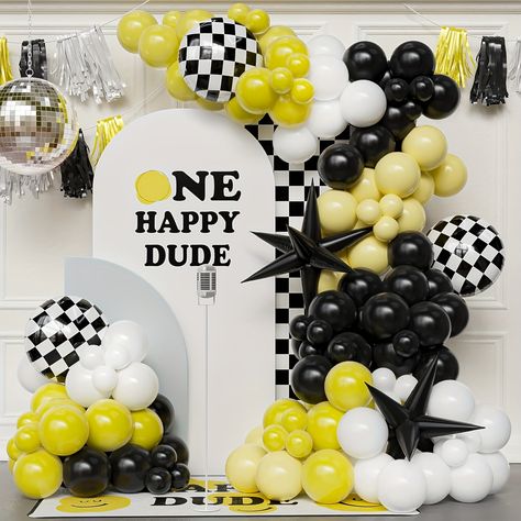 Faster shipping. Better service Dude Birthday Party, One Happy Dude Birthday, Balloon Wreath, One Happy Dude, Race Party, Yellow Balloons, Garland Arch, Fiesta Baby Shower, Black Balloons