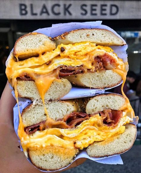 Two eggs over easy bacon cheese on and everything. From Black Seed Bagels 1188 Broadway. #food #meal #foods #healthyfood #keto Eggs Over Easy, Easy Bacon, Bacon Egg And Cheese, Egg And Cheese, Black Seed, Bacon Egg, Food Goals, Bacon Cheese, Food Trucks