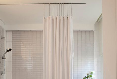 Ceiling mounted shower curtain track Ceiling Shower Curtain Track, Pull Down Shower Curtain, Shower Curtain Tracks Ceiling, Ceiling Mount Shower Curtain Track, Shower Curtain Rails, Tub Shower Curtain Alternative, Two Wall Shower Curtain, Shower Rod From Ceiling, Shower Rod Ceiling Mount