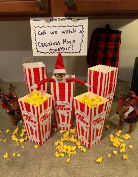 Elf’s First Night Ideas, Elfs Return Ideas, Elf Christmas Eve Ideas, Elf On The Shelf Movie Night, Elf Birthday Ideas, Elf Last Day, Elf Return Ideas, Elf On Shelf Notes, Elf Christmas Eve